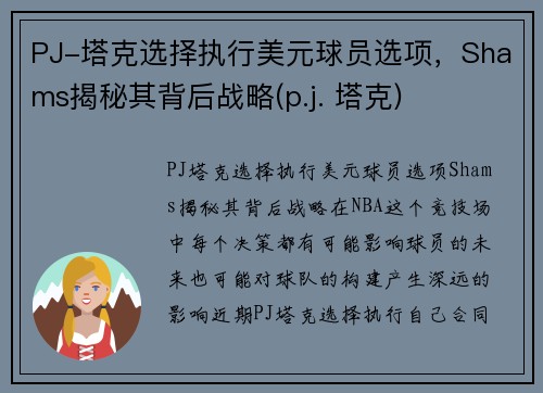 PJ-塔克选择执行美元球员选项，Shams揭秘其背后战略(p.j. 塔克)