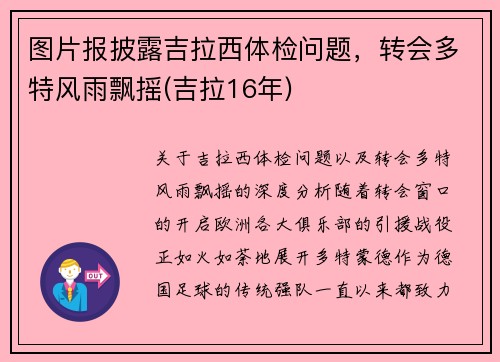 图片报披露吉拉西体检问题，转会多特风雨飘摇(吉拉16年)