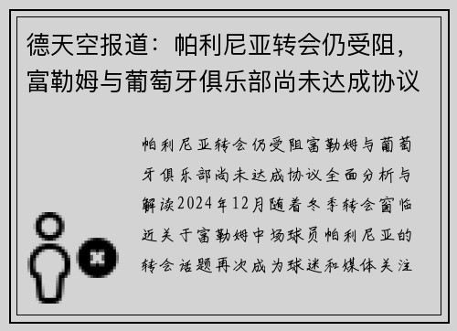 德天空报道：帕利尼亚转会仍受阻，富勒姆与葡萄牙俱乐部尚未达成协议